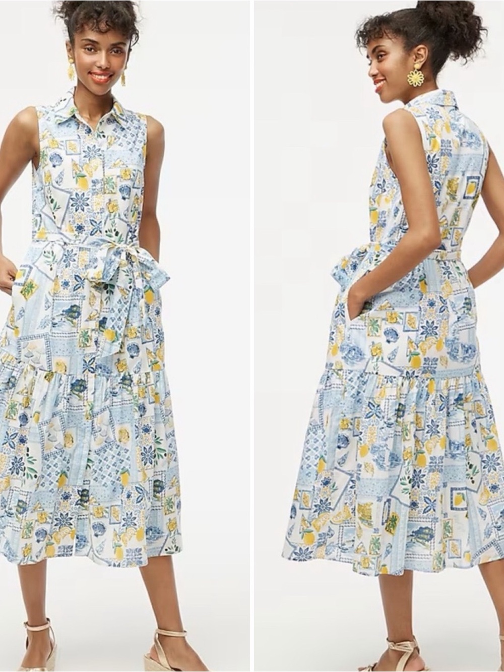 j.crew | collared midi dress positano lemon print size 12 - Picture 2 of 9